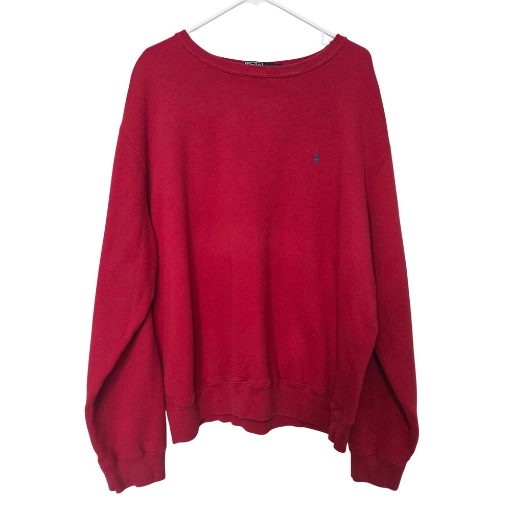 Vintage 90s Polo Ralph Lauren Red Crewneck Sweatshirt Mens XXL Blue Pony Logo‎